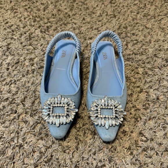 ZARA SHIMMERY DENIM SLINGBACK SHOES - Picture 2 of 4